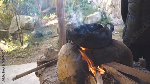 Roasting coffee beans, coffee in the traditional way in Peru.