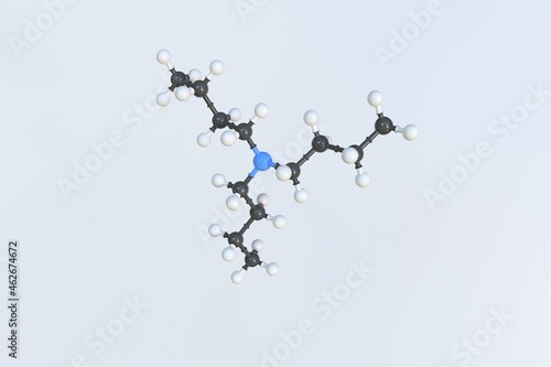 Molecule of tributylamine, isolated molecular model. 3D rendering