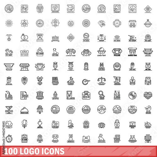 100 logo icons set. Outline illustration of 100 logo icons vector set isolated on white background