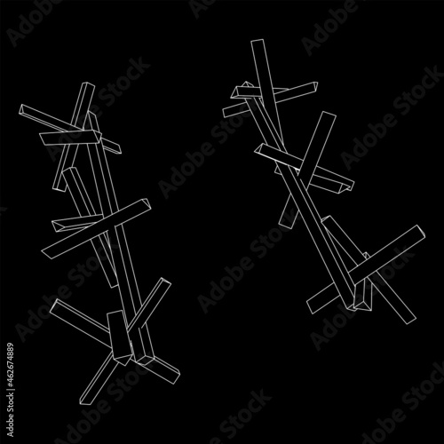 Hedgehog antitank defence. Wireframe low poly mesh vector illustration.