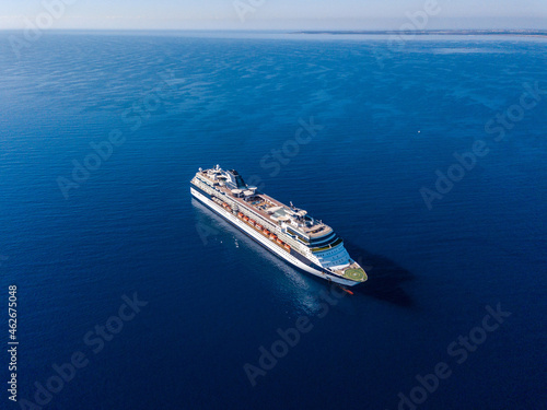 Aerial view on cruise liner in the blue sea © Anton Tolmachov