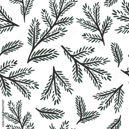 Seamless pattern. Spruce branches on a light background. Vector illustration