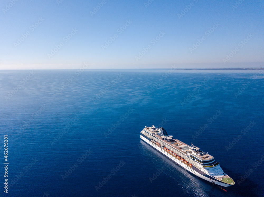 Aerila view from drone of luxury cruise ship in the sea