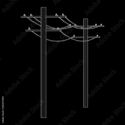 Power transmission high voltage pylon. Wireframe low poly mesh vector illustration.
