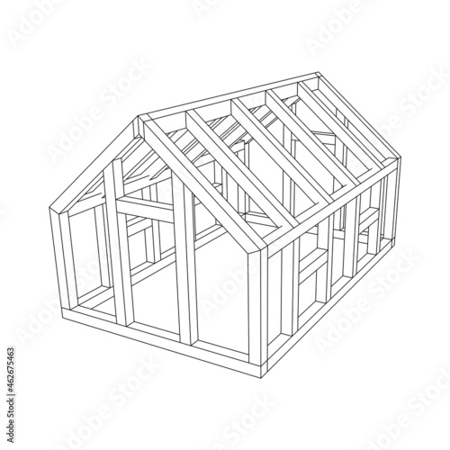 Greenhouse construction frame. Hothouse building object or framing house. Warm house Vector illustration. Glasshouse concept image