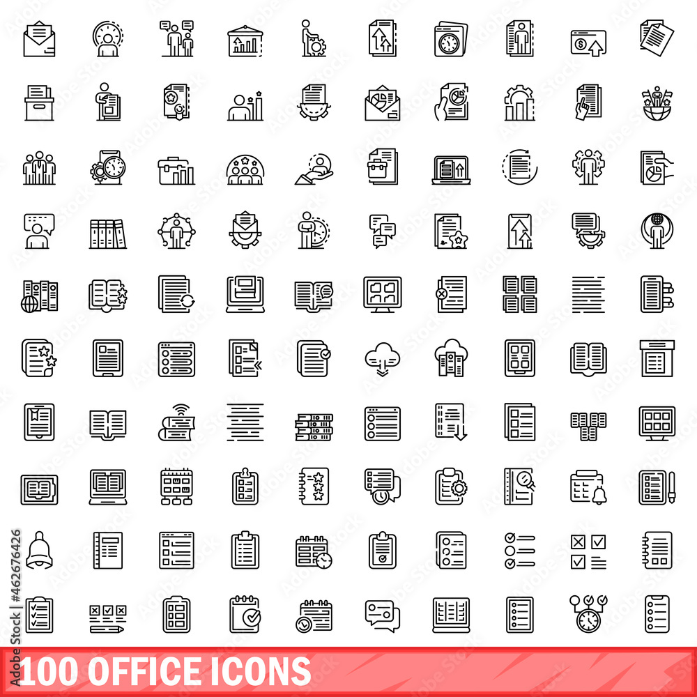 100 office icons set. Outline illustration of 100 office icons vector set isolated on white background 100 office icons set. Outline illustration of 100 office icons vector set isolated on white background