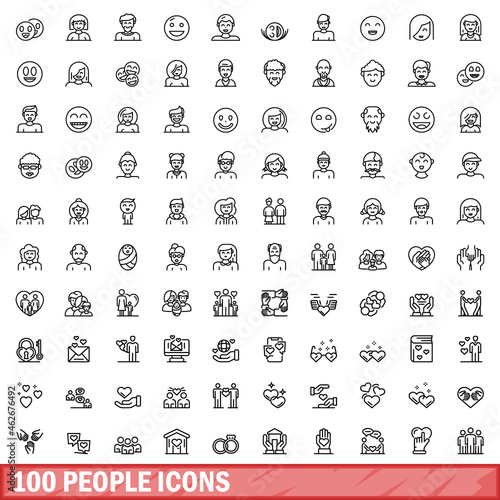 100 people icons set. Outline illustration of 100 people icons vector set isolated on white background