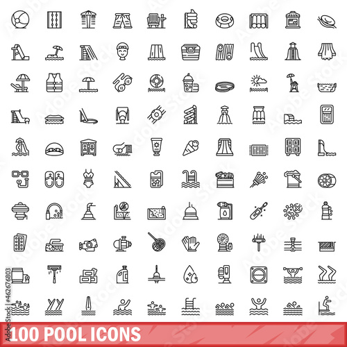 100 pool icons set. Outline illustration of 100 pool icons vector set isolated on white background