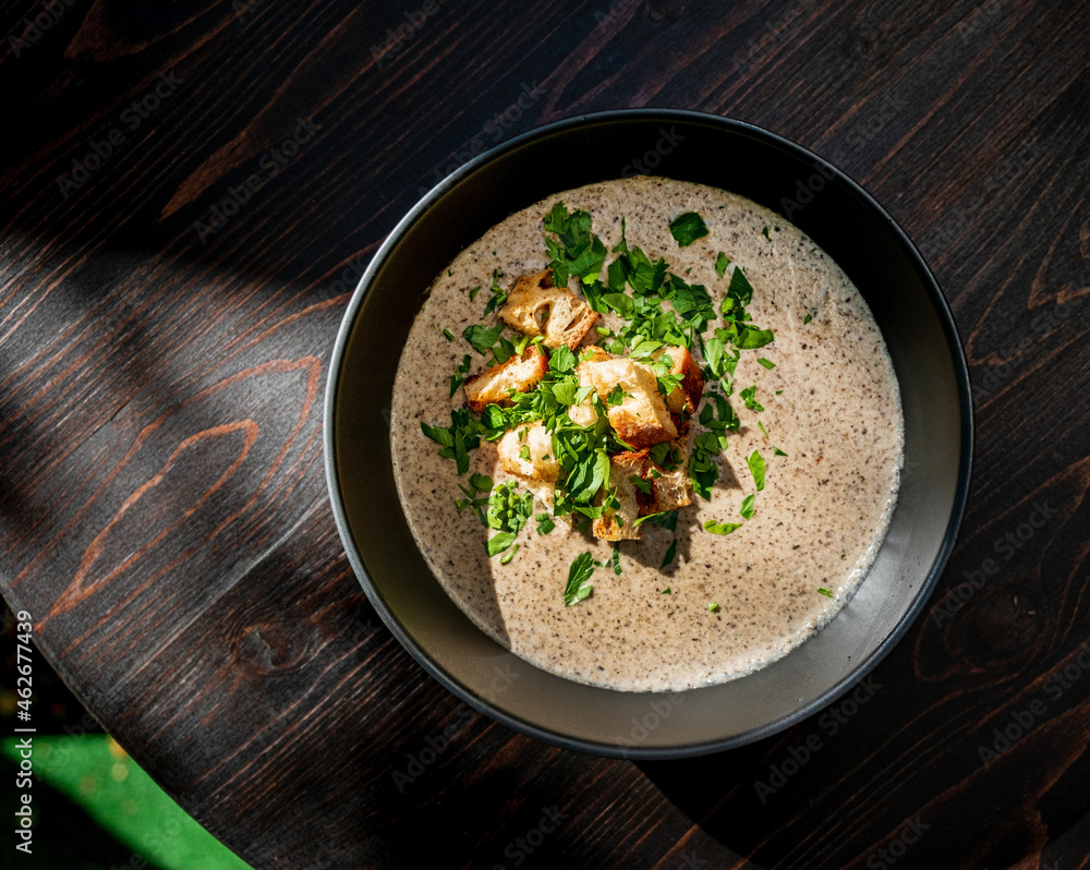 cream soup with mushrooms and crouutons cream soup with mushrooms and crouutons