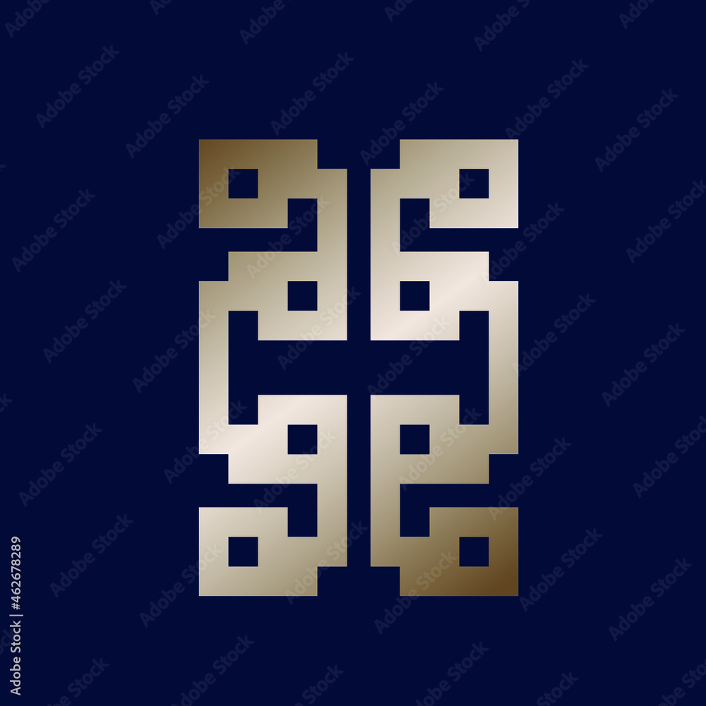 Geometric logo. Abstract sign isolated on dark background. Decorative icon. Metallic gold color design elements. Ornate symbol for business identity. Emblem style. Geometric logo. Abstract sign isolated on dark background. Decorative icon. Metallic gold color design elements. Ornate symbol for business identity. Emblem style.
