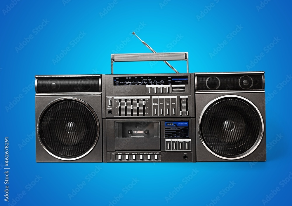 Obraz premium RADIO CASSETTE PLAYER. VINTAGE FASHION FROM THE SEVENTIES AND EIGHTIES.