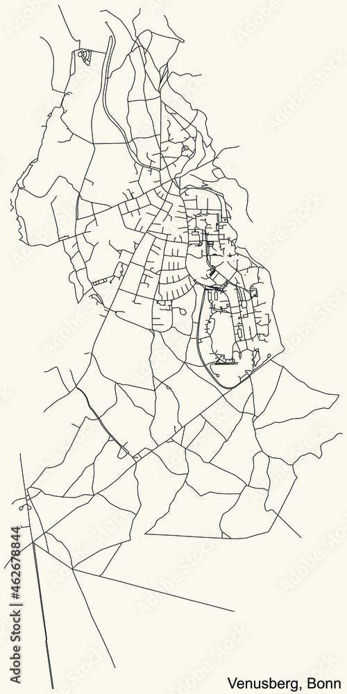 Detailed navigation urban street roads map on vintage beige background of the quarter Venusberg sub-district of the German capital city of Bonn, Germany