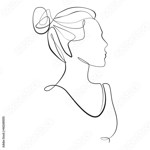 Female abstract portrait side view one line art on white isolated background