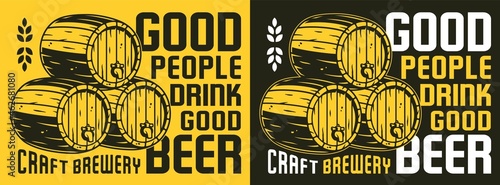 Beer poster with barrel for bar. Bar poster with advertising quote of craft beer for design of pab or brewery