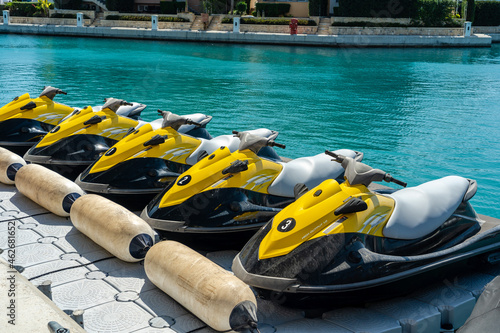 Fotografi Cool jet ski are parked in port