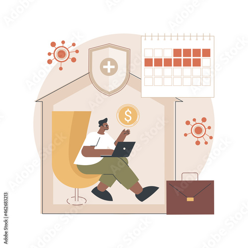 Paid leave for quarantined workers abstract concept vector illustration. Paid time off for illness, sick leave, governmental protection, social distance, financial support abstract metaphor.