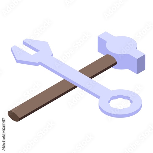 Hammer work key icon isometric vector. Wrench construction. Spanner tool