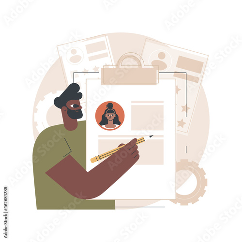 Resume writing service abstract concept vector illustration. Copywriting service, CV online, professional help writing resume, cover letter, candidate profile, career summary abstract metaphor.