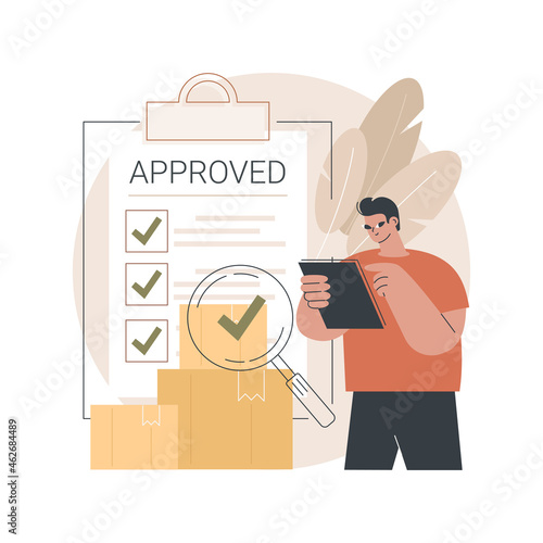 Product quality control abstract concept vector illustration. Product safety standard, customer feedback, warranty certificate, production line, business success, inspection abstract metaphor.