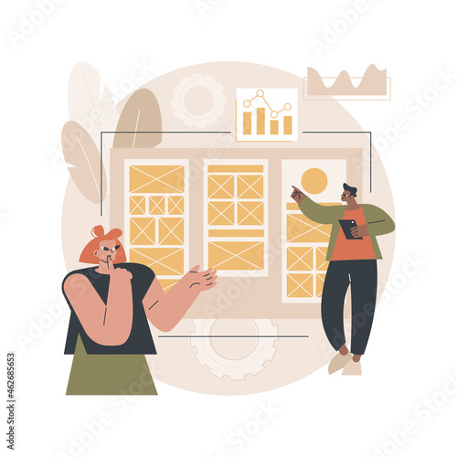 Wireframe abstract concept vector illustration. Web page layout, interface element, website navigation, screen blueprint, visual guide, business analyst, user experience, sketch abstract metaphor.