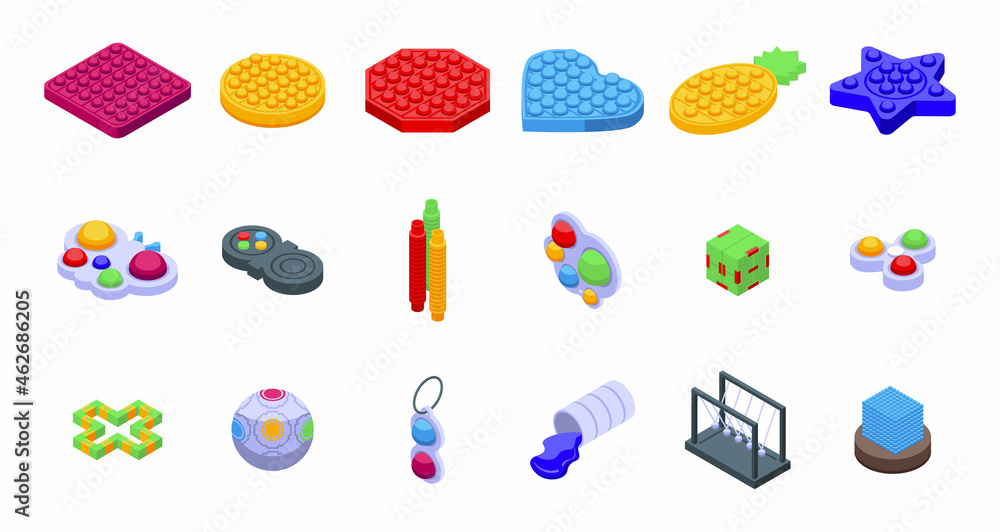 Εκτύπωση καμβά Antistress toy icons set isometric vector