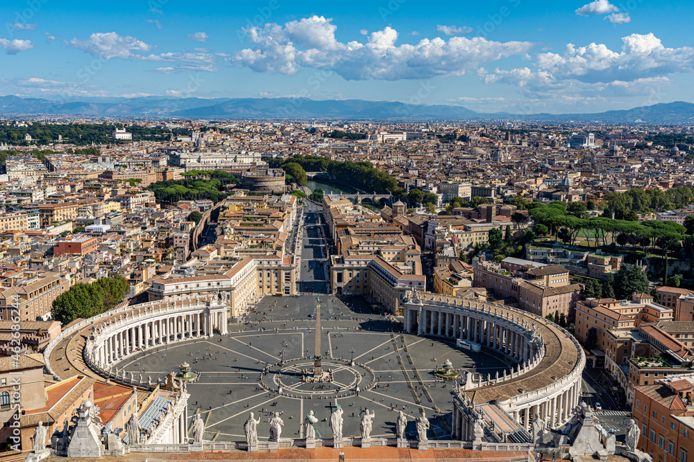 Arial view of the Vatican, St. Peters square and the cityscape of Rome, Italy