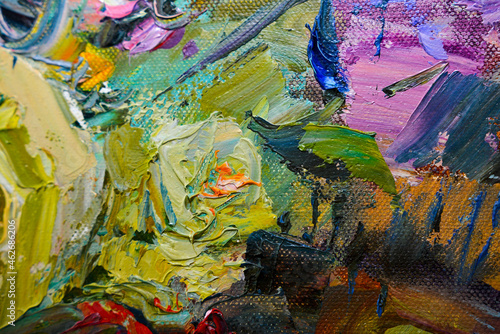 the surface smeared with oil paint in a chaotic order 