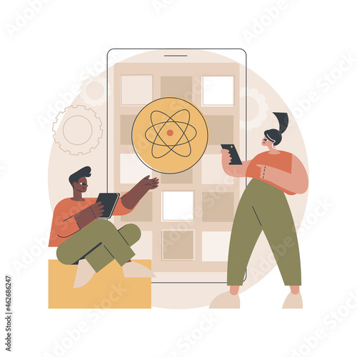 React native mobile app abstract concept vector illustration. Cross-platform native mobile app development framework, JavaScript library, user interface, operating system abstract metaphor.