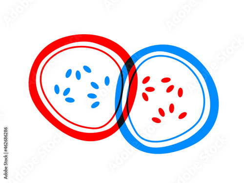 Cucumber icon cartoon flat style. Cucumber vector illustration. Abstract icon vegetables. Isolated veggies on white background. Vector illustration EPS10. Red blue print vegetables.
