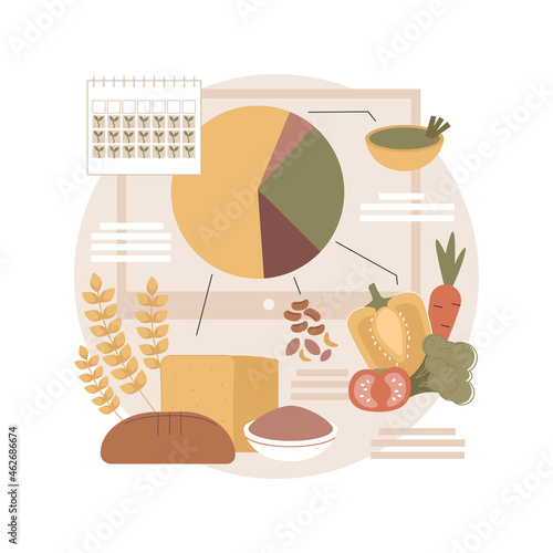 Macrobiotic diet abstract concept vector illustration. Seasonal food, balanced plate, fresh vegetables and whole grains, personal healthy diet, organic nutrition, fresh salad abstract metaphor.