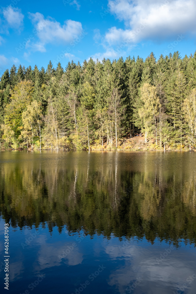 Scandinavian lake in spruce forest