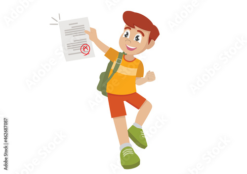 jumping boy feel happy because get good grade from exam