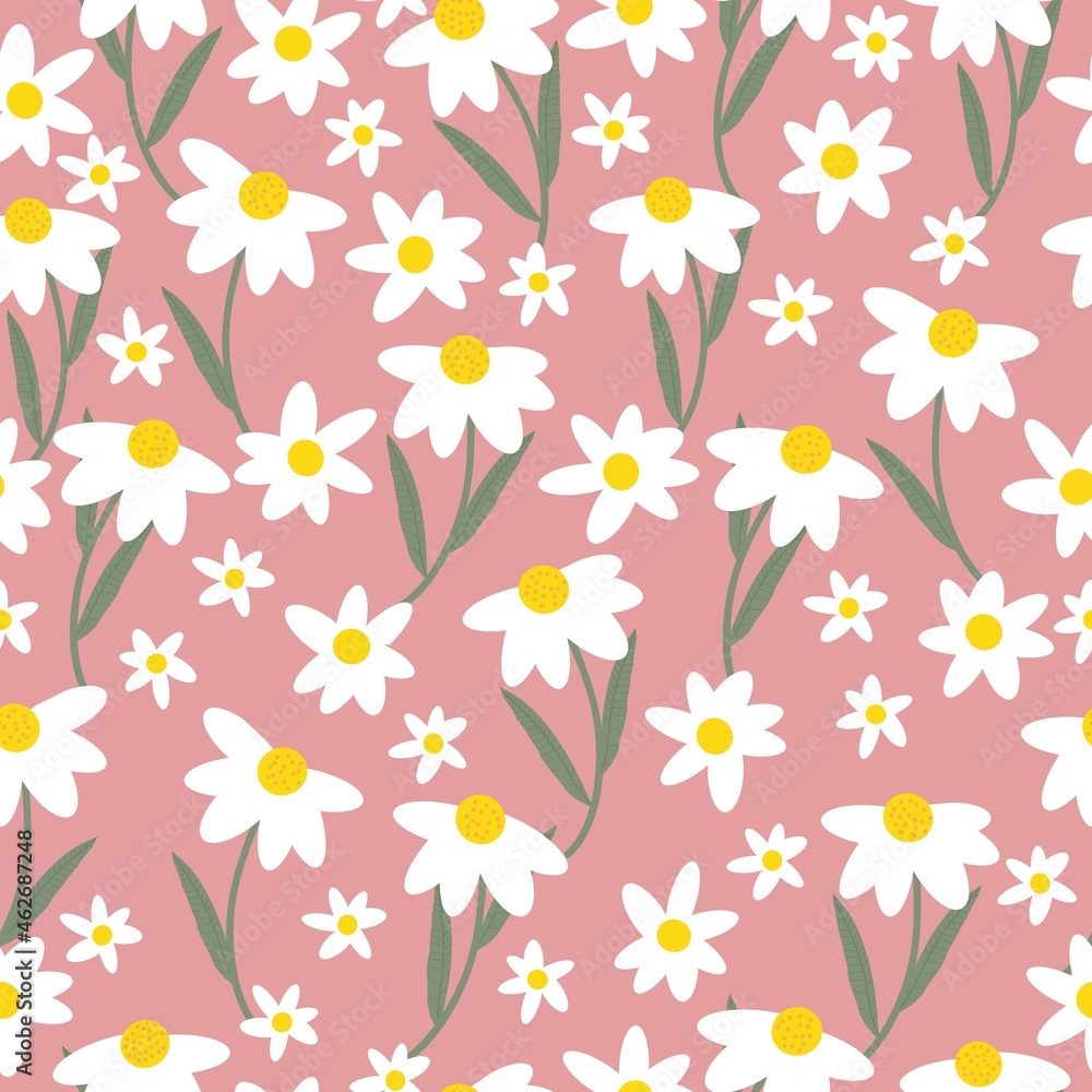 Seamless vintage pattern. cute daisies on a pink background. vector texture. trend print for textiles and wallpaper.