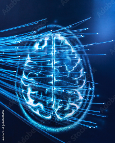 Artificial Intelligence, Fibre optics carrying data passing into brain