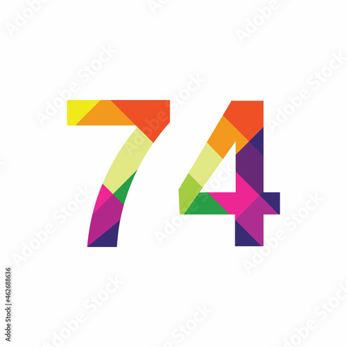 Colorful Number 74 vector design graphic symbol digit rainbow emblem icon graphic emblem