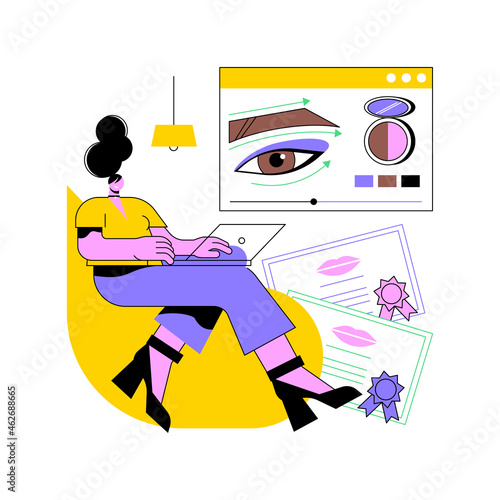 Makeup courses abstract concept vector illustration. Makeup artist training, beauty treatment courses, school certificate, cosmetics masterclass, professional online workshop abstract metaphor.