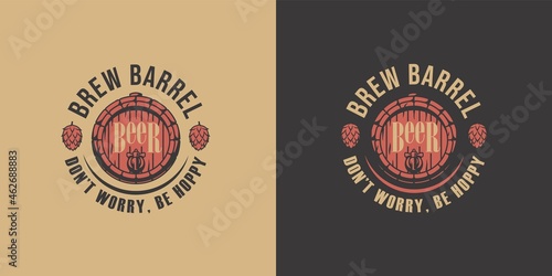 Beer barrel for bar. Original brew design with keg for craft beer, pab or brewery