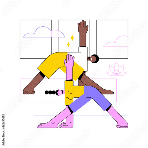 Yoga school abstract concept vector illustration. Yoga and fitness studio, meditation practice school, certified instructor, class level, buy subscription online, vipassana abstract metaphor.