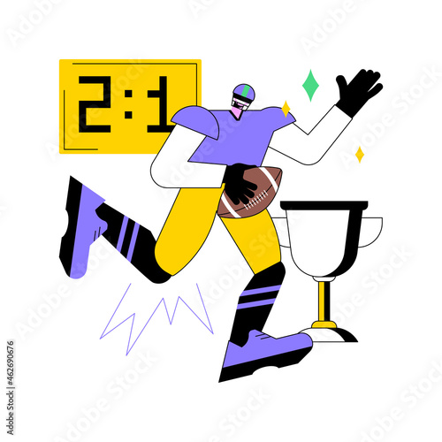 American football abstract concept vector illustration. Team sport, championship winner, playing game, touchdown, training field, teamwork power, professional league, rugby abstract metaphor.