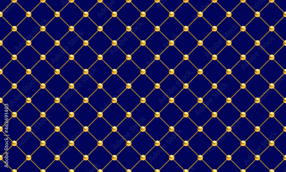 Fototapeta premium Blue luxury background with golden chains and beads. Vector illustration.