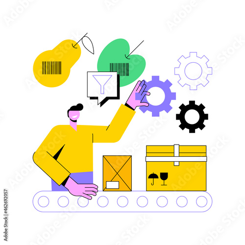 Sortation systems abstract concept vector illustration. Product sortation, conveyor based system, automated sorting process, product identification, logistics order processing abstract metaphor.