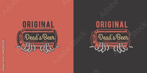 Beer can with skeleton hand for bar. Original brew design with craft beer can and skeleton hand for pab or brewery