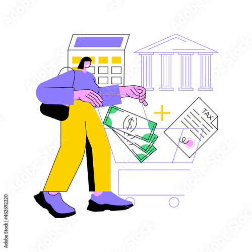 Value added tax system abstract concept vector illustration. VAT number validation, global taxation control, consumption tax system, added value, retail good purchase total cost abstract metaphor.