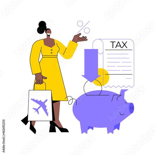 Tax free service abstract concept vector illustration. VAT free trading, refunding VAT services, duty free zone, airport shopping, buying goods abroad, tax refund program abstract metaphor.