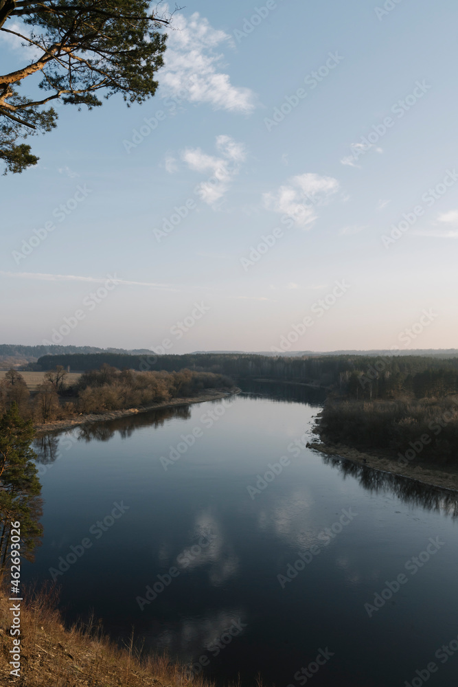 Lithuania, Kernave, Shiny lake at dusk