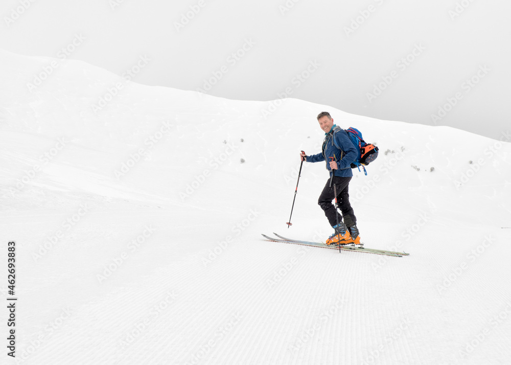 Georgia, Caucasus, Gudauri, confident man on a ski tour Georgia, Caucasus, Gudauri, confident man on a ski tour