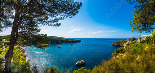 Spain, Balearic Islands, Mallorca, Isla Malgrats, Panoramic view of bay