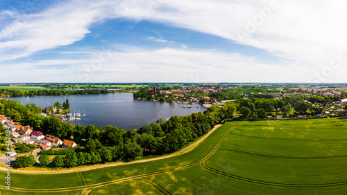 Germany, Mecklenburg-Western Pomerania, Mecklenburg Lake District, Aerial view of Roebeln and Lake Mueritz