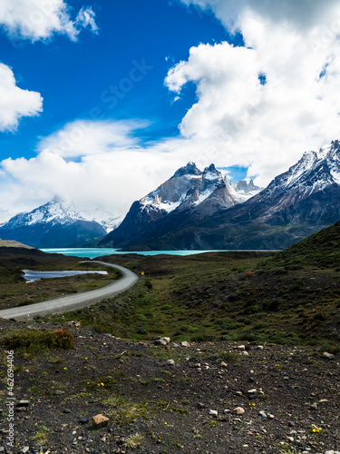 Chile, Patagonia, Torres del Paine National Park, Cerro Paine Grande and  Torres del Paine, Lago Nordenskjold photo