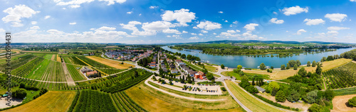 Germany, Rhineland-Palatinate, Aerial view of Heidesheim am Rhein, Rhine river, Eltville and Erbach photo